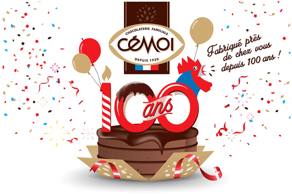 Image pour les 100 ans du chocolatier Cémoi, sur son gâteau au chocolat