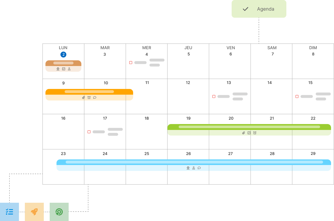 Tableau de bord vue agenda Bubble Plan