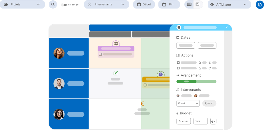 Tableau de bord planning des intervenants Bubble Plan