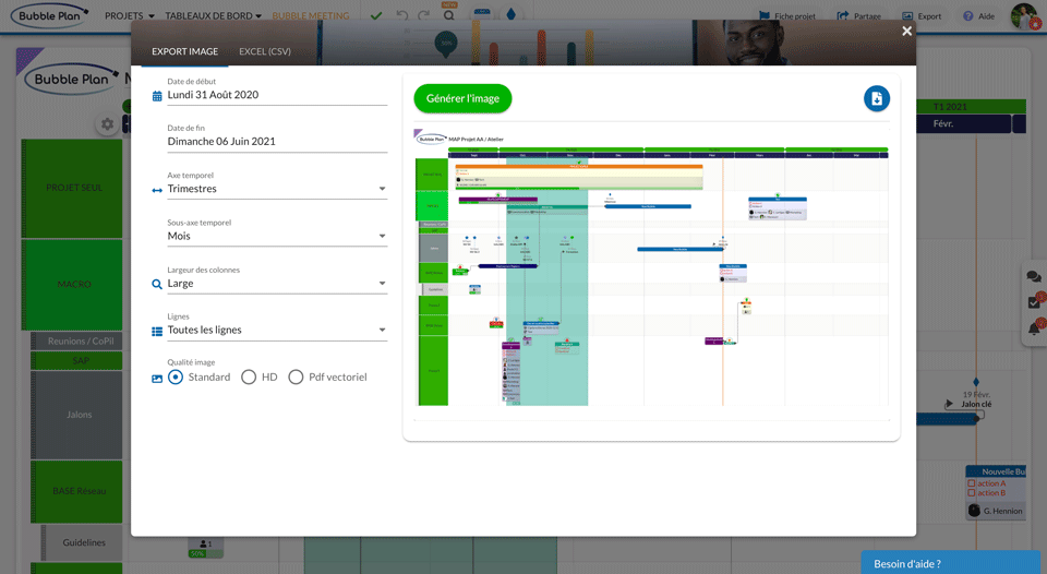 Une interface d'export claire et graphique pour transmettre vos plannings projets 
