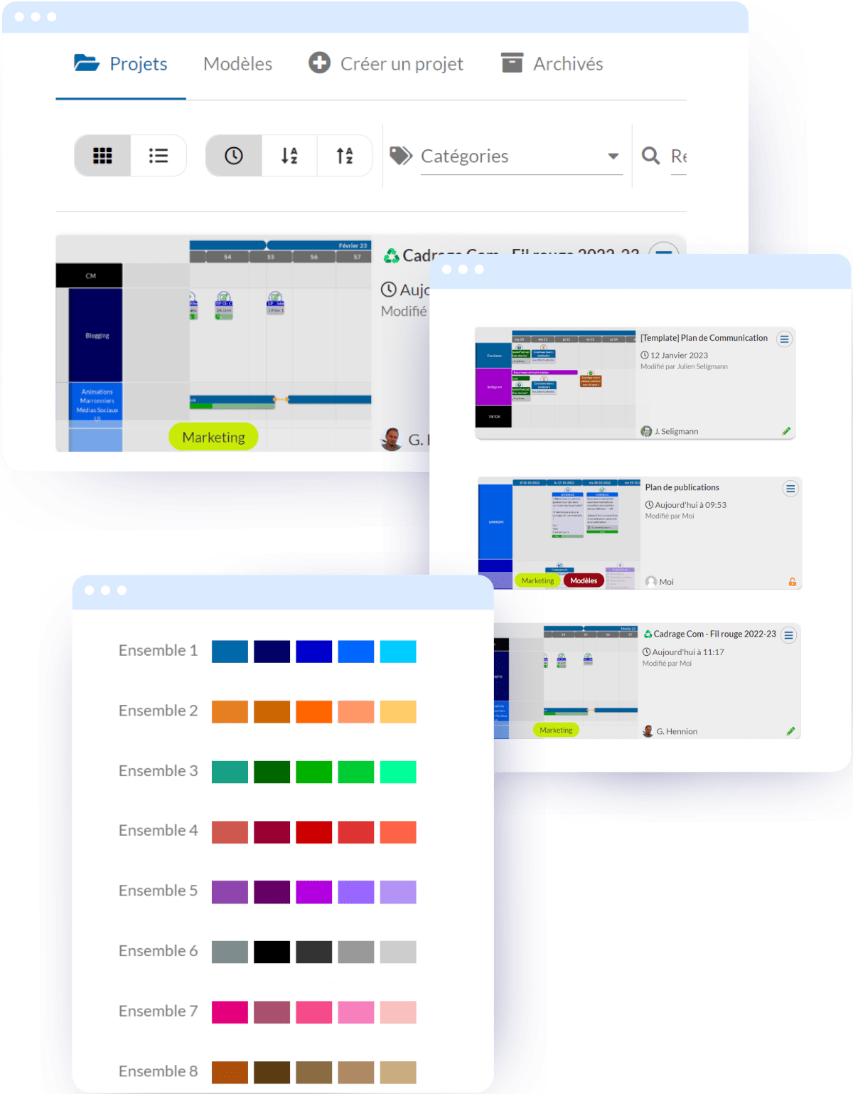 Liste de projets et ensemble de couleurs