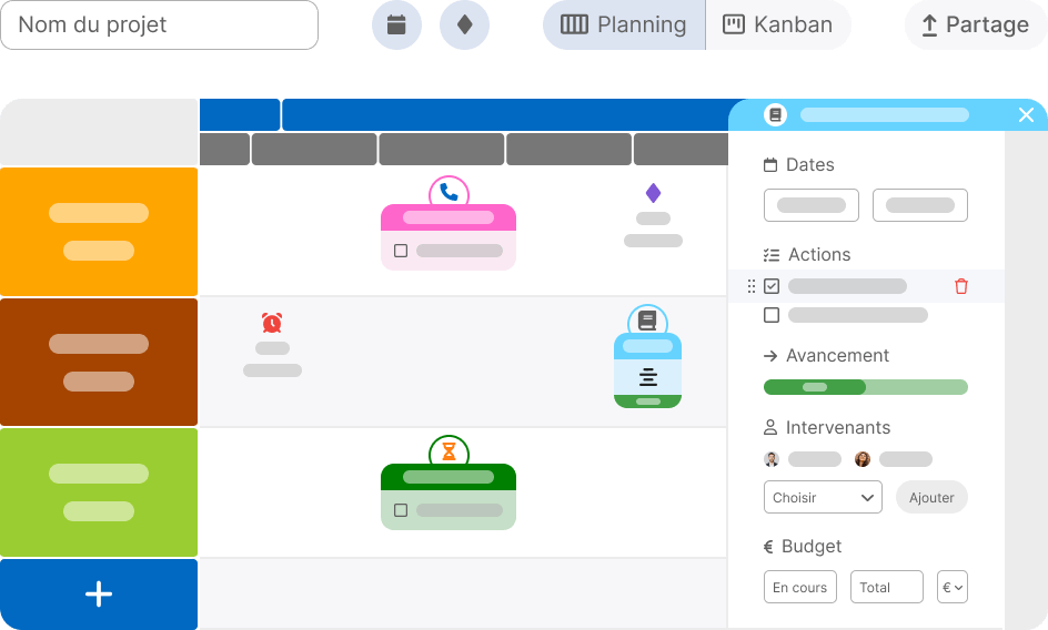 The online planning and detailed planification features of a bubble