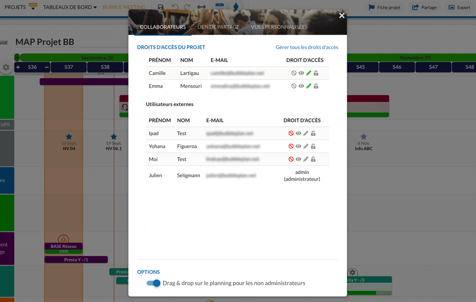 The clear and accessible access rights management interface for the security of your project data.