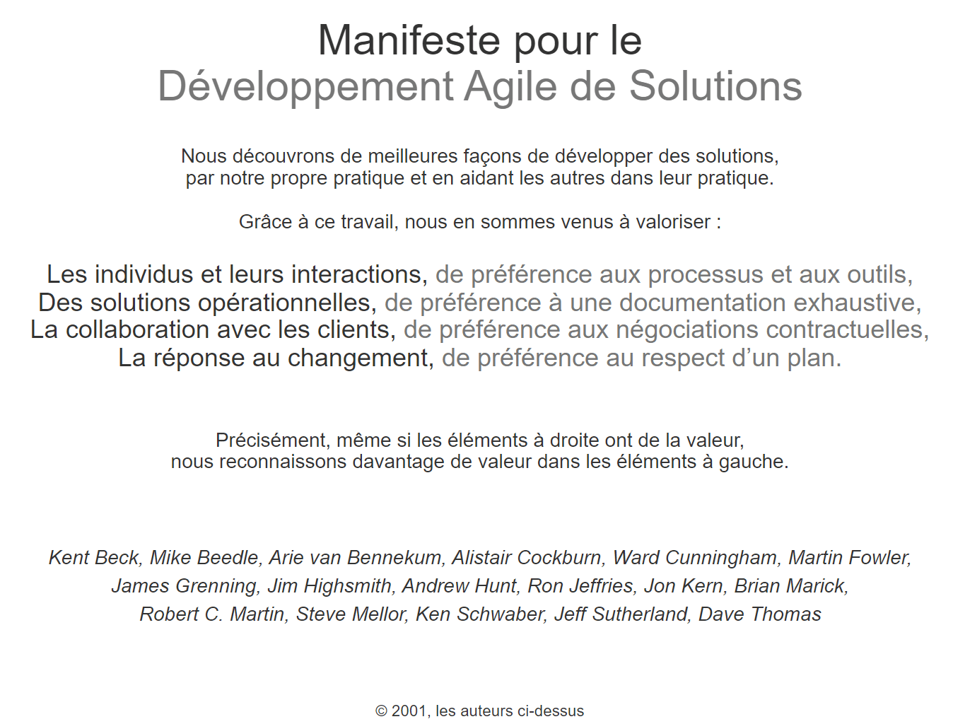 Les 4 valeurs cardinales du Manifeste Agile, en image