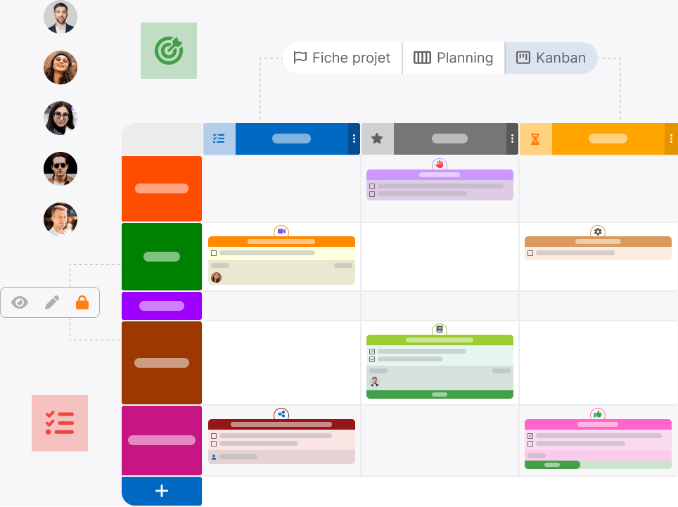 Interface Bubble Plan pour suivre un projet en Cycle en V avec planning et Kanban