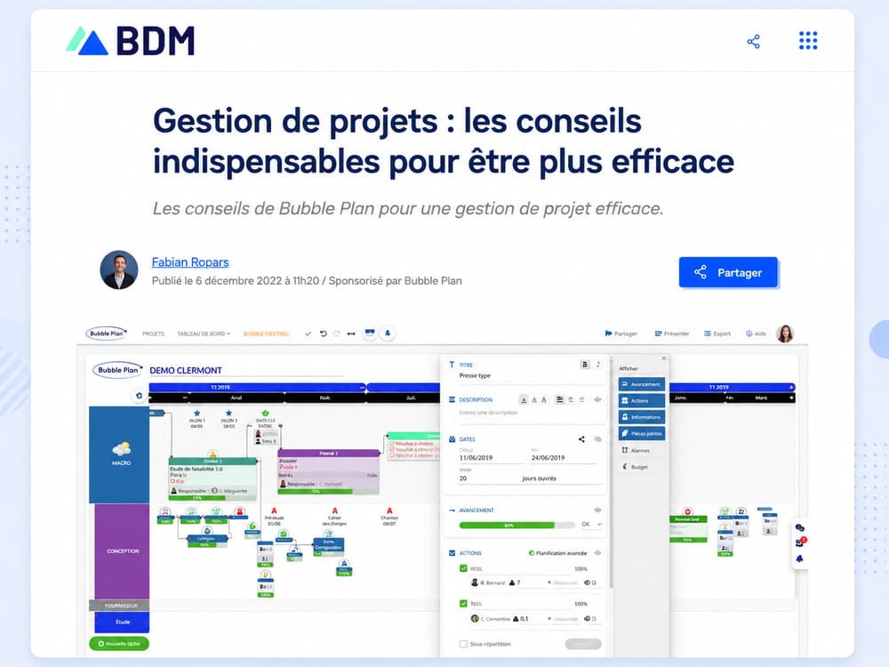Guide BDM consacré aux conseils de Bubble Plan pour mieux gérer ses projets