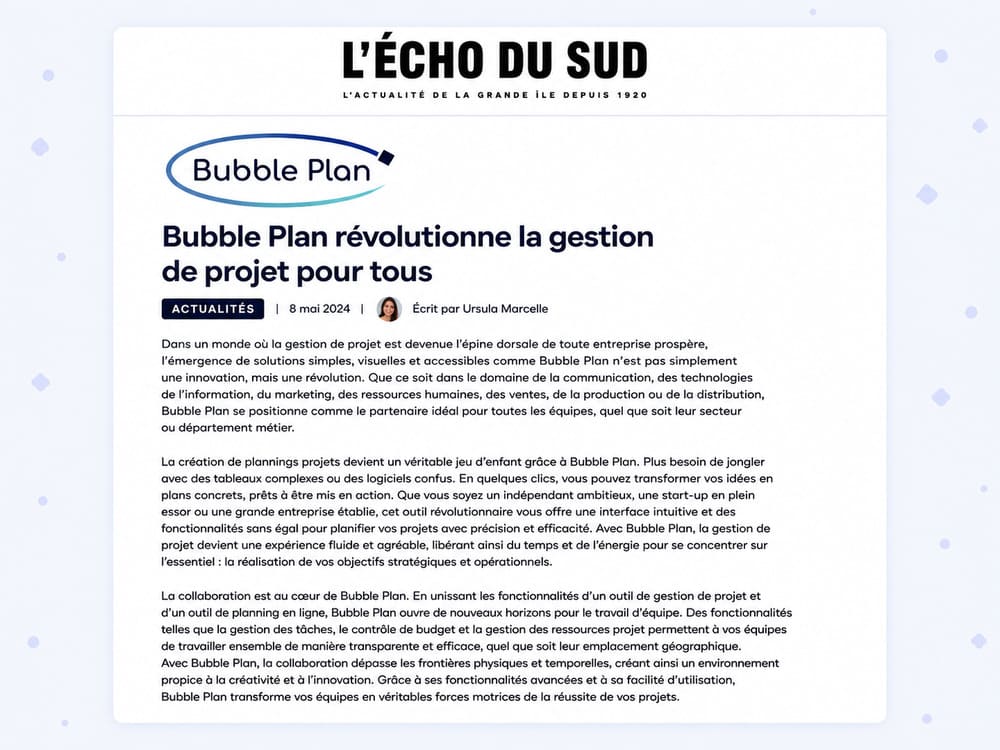 Présentation de Bubble Plan comme solution de gestion de projet collaborative