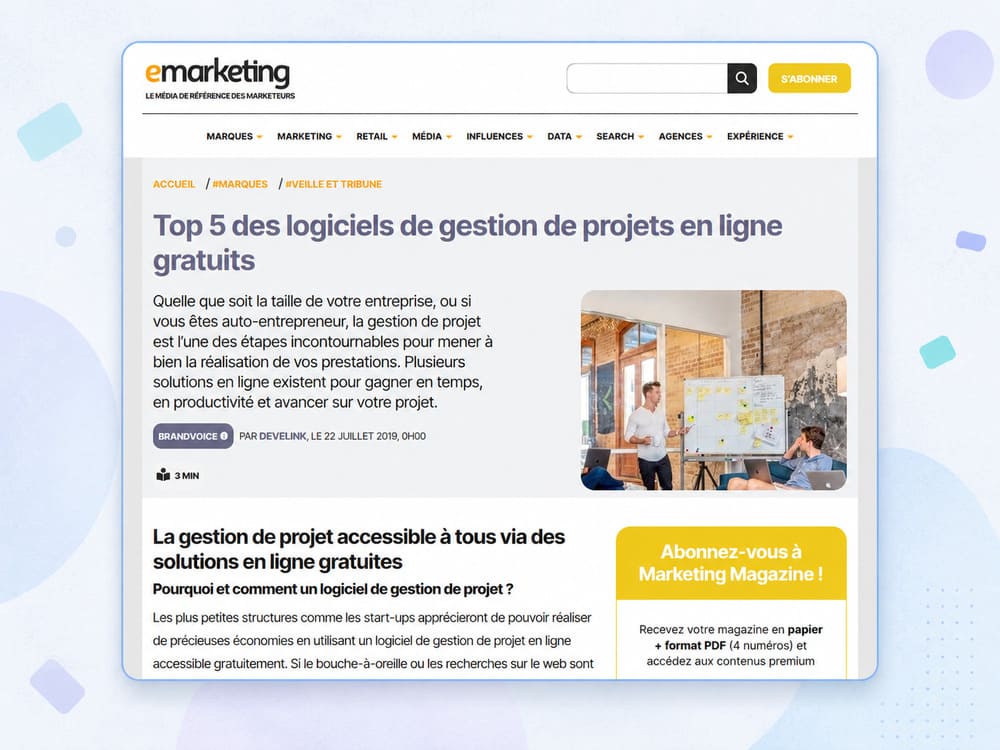 Top 5 E-marketing des logiciels de gestion de projets en ligne gratuits