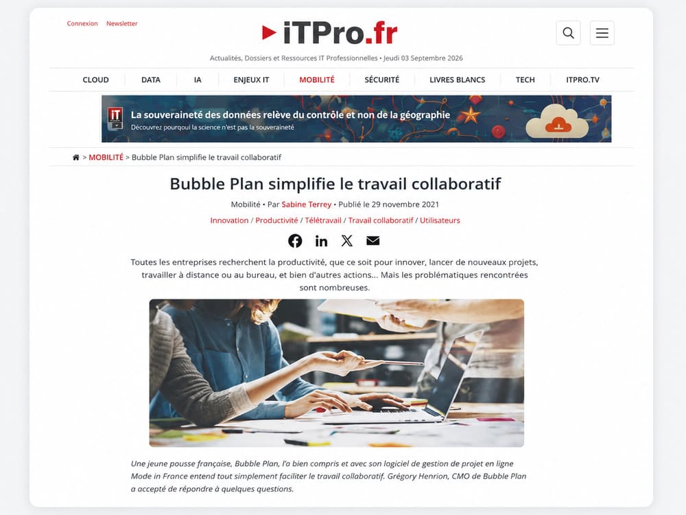 Interview IT Pro sur le travail collaboratif avec Bubble Plan