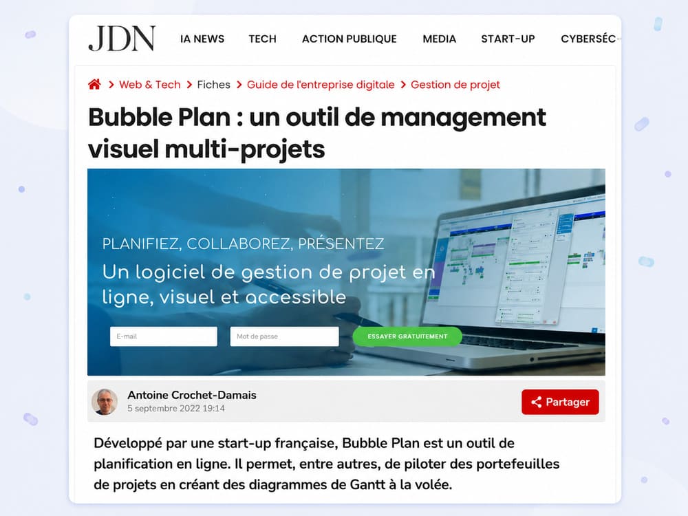 Analyse de Bubble Plan et de son management visuel multi-projets par le Journal du Net