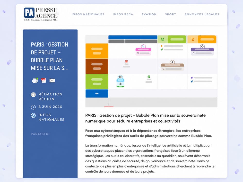 Article de Presse Agence sur la souveraineté numérique de Bubble Plan