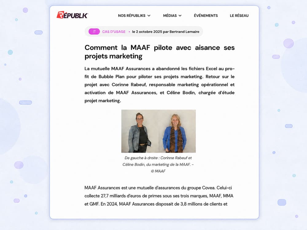 Cas client MAAF sur le pilotage de ses projets marketing avec Bubble Plan