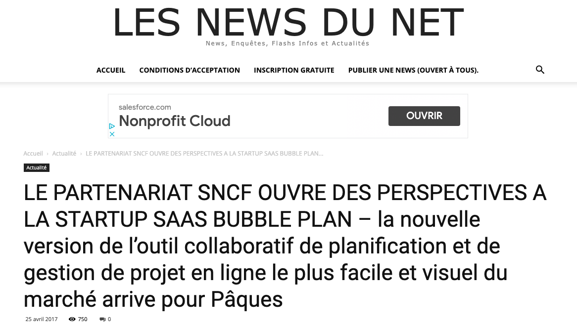 Les news du net avec le partenariat SNCF - Bubble Plan au sein du département Ressources Humaines du groupe