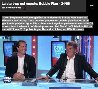 Vidéo interview de Julien Seligmann, CEO de Bubble Plan, startup française, au ClubMédia RH sur BFM Business