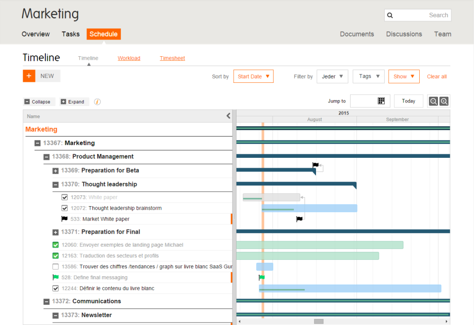 Illustration du plan Gantt sous Planzone