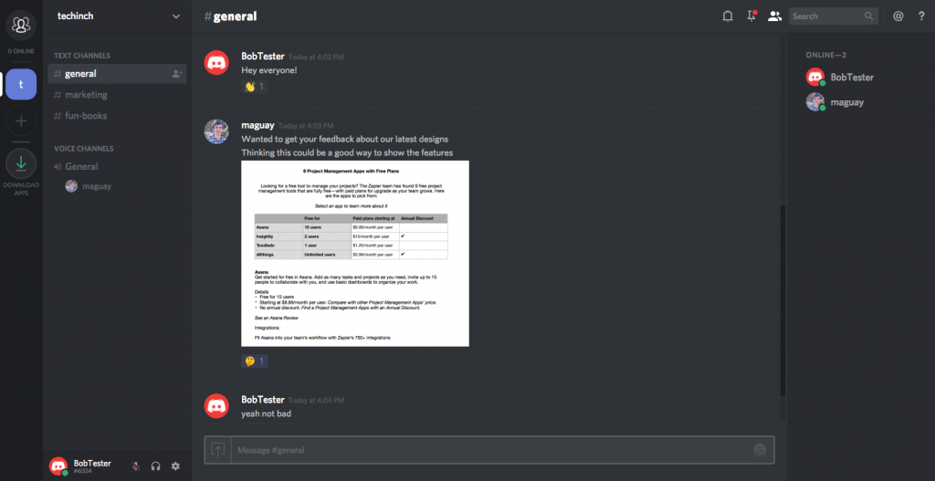 Capture d'écran d'un serveur Discord