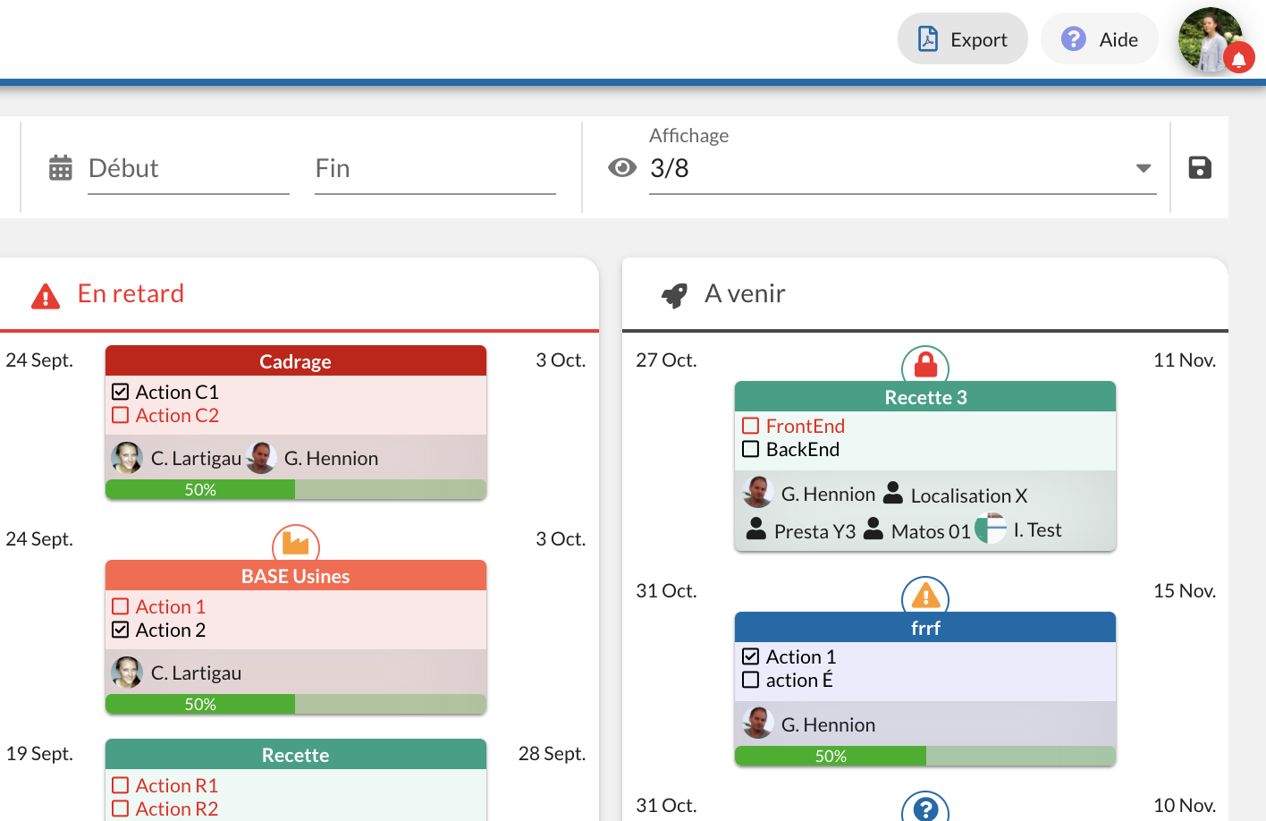 Tableau Kanban : suivi d'avancement sur Bubble Plan