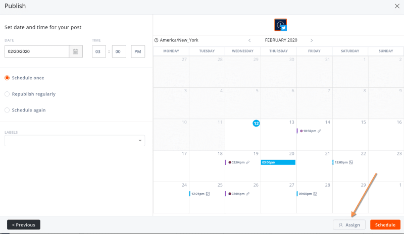 Vue calendrier Agorapulse