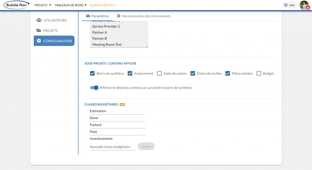 paramétrage et configuration des multi-budgets