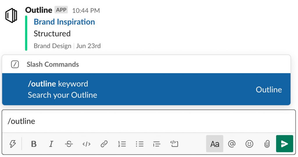 intégration outline avec slack 
