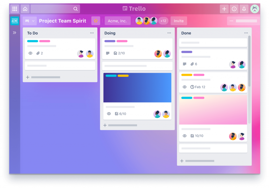 interface de l'outil Trello