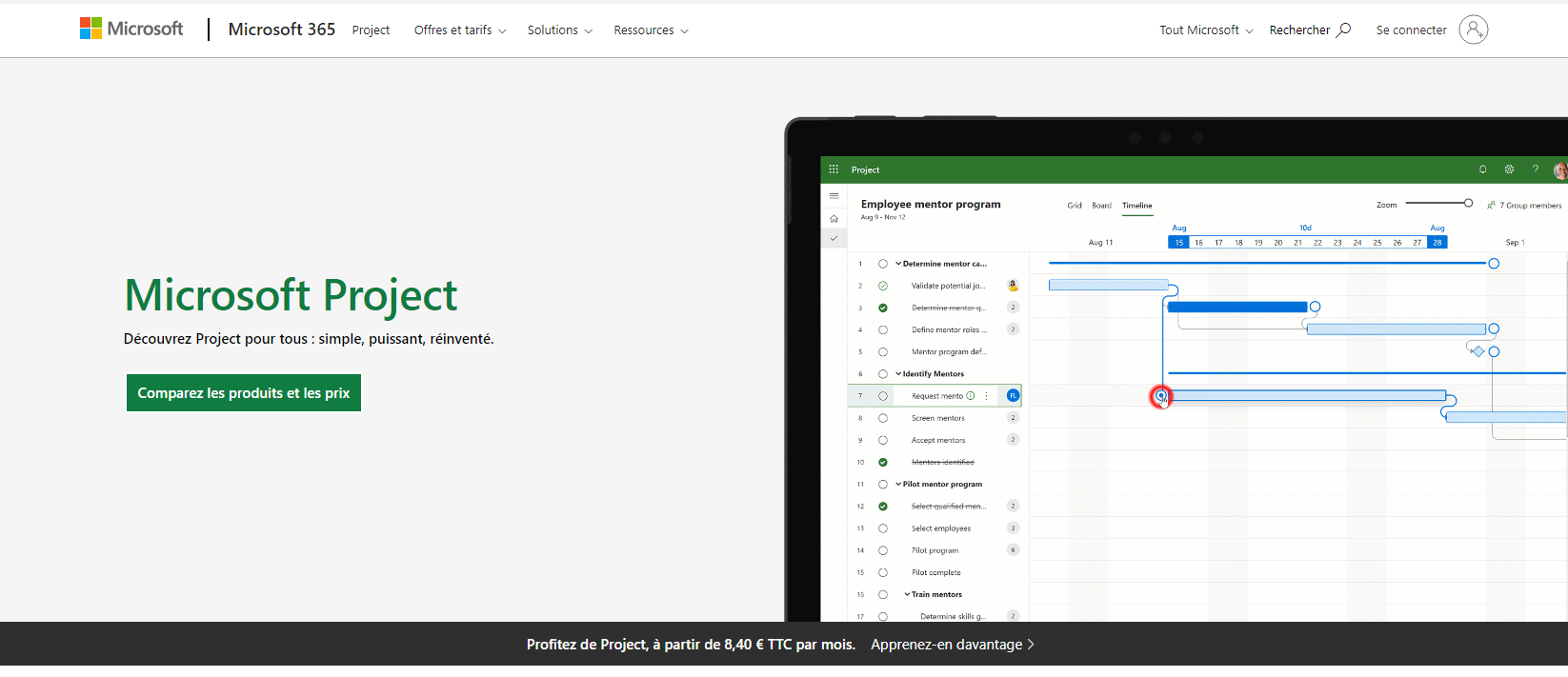 Illustration interface Ms Project
