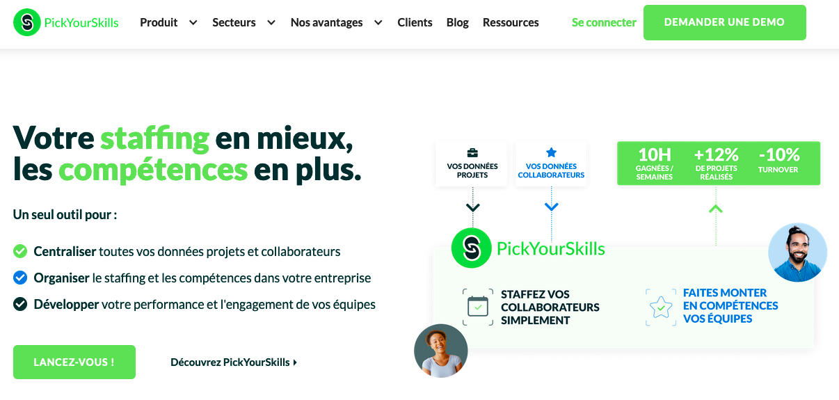 Illustration de l'interface de Pickyourskills 