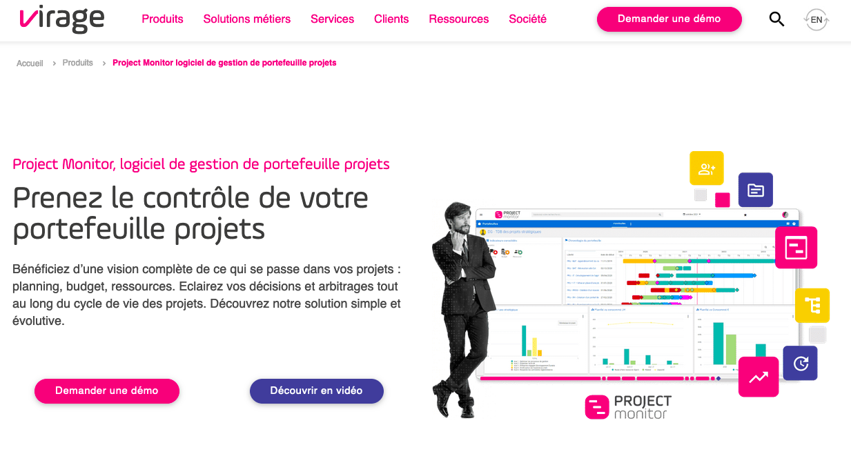 Illustration de l'interface du site vitrine de Project Monitor