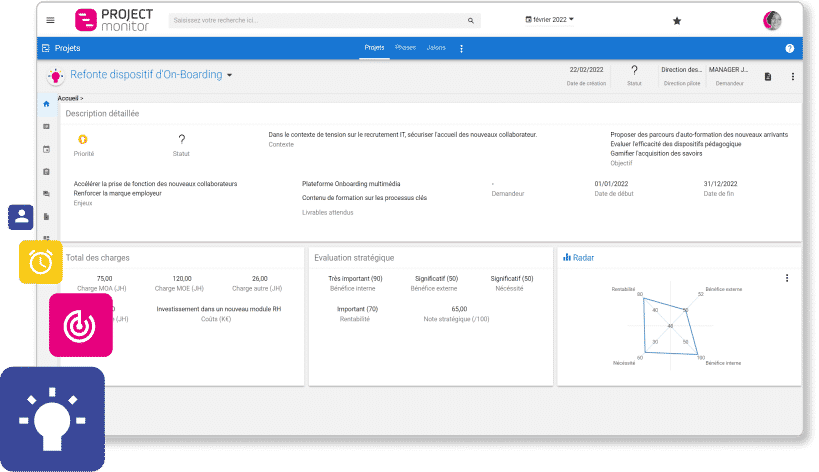 Vision globale de l'interface de Project Monitor