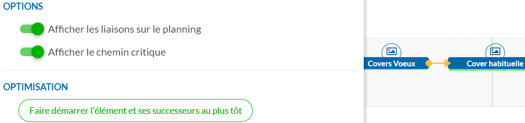 fenêtre de bubble plan qui s'ouvre sur le chemin critique au sein d'un planning