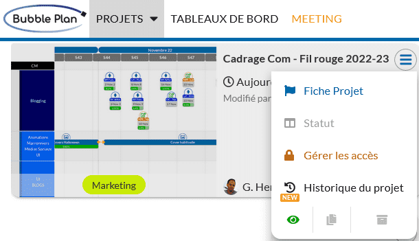 Capture d'écran de la fonction Versioning, appelé aussi historique de projets dans Bubble Plan