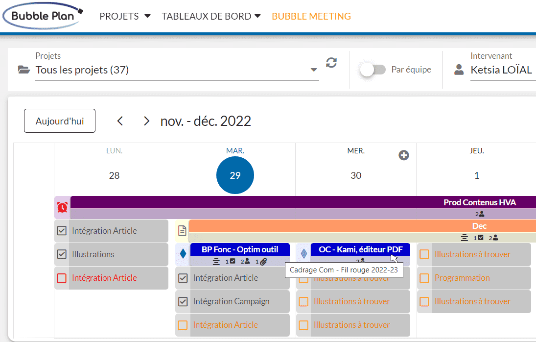 optimisation des vues d'ensemble du projets dans le tableau de bord personnel grâce au fil d'arianne qui mène directement à la bulle en question quelque soit le projet dans laquelle elle se trouve