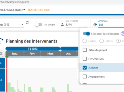 capture d'écran de la fonctionnalité masquer les éléments dans le planning des intervenants sur Bubble Plan