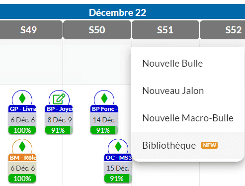 clic droit sur votre planning pour ouvrir la fenêtre où vous trouverez la nouveauté Bibliothèque d'éléments