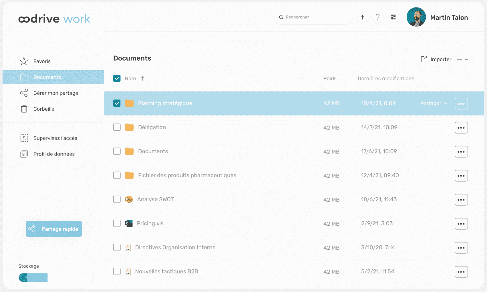 interface oodrive work du compte de martin talon