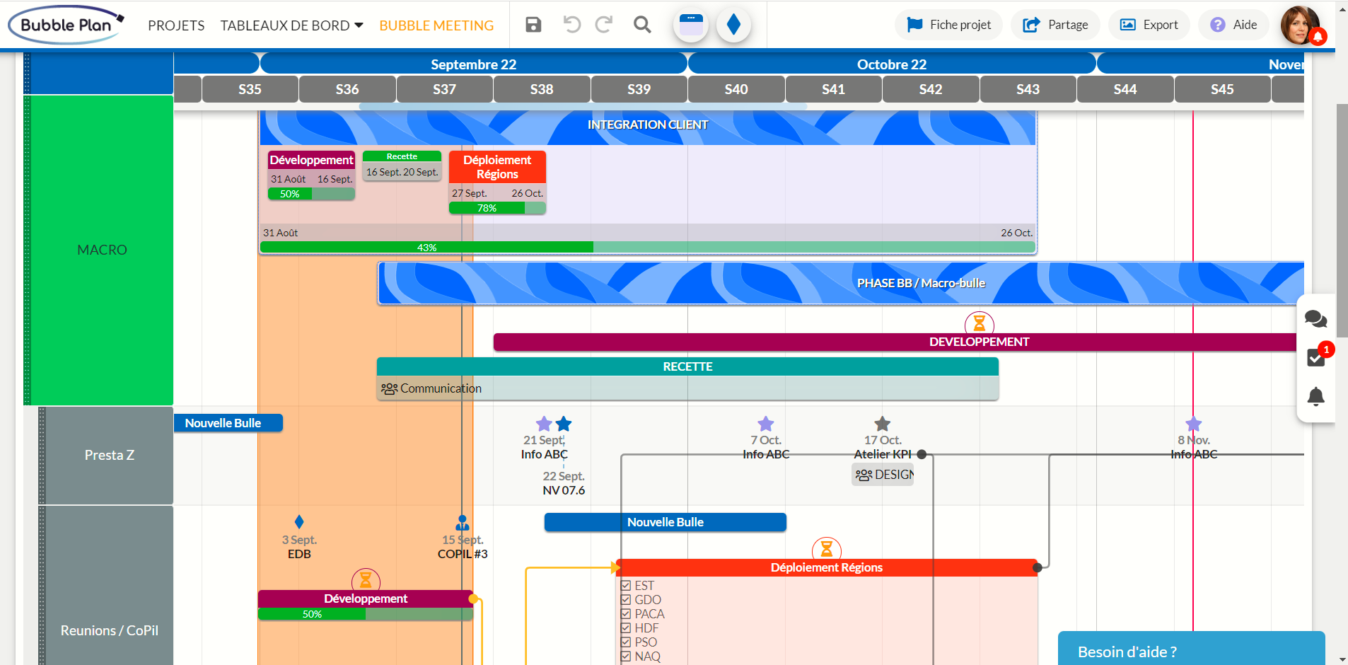 exemple de planning de projet sur bubble plan