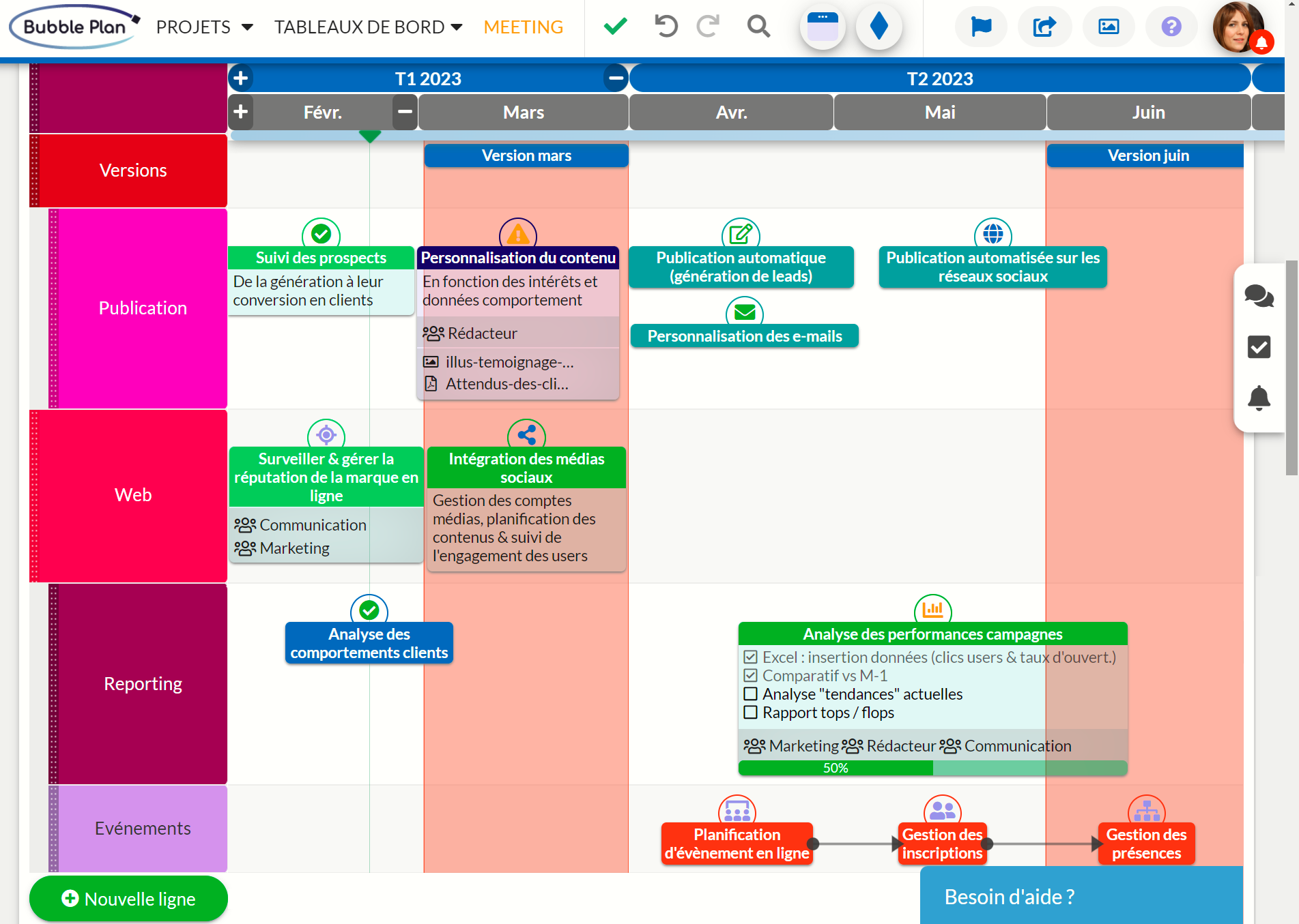 exemple de roadmap projet pouvant être fait sur bubble plan