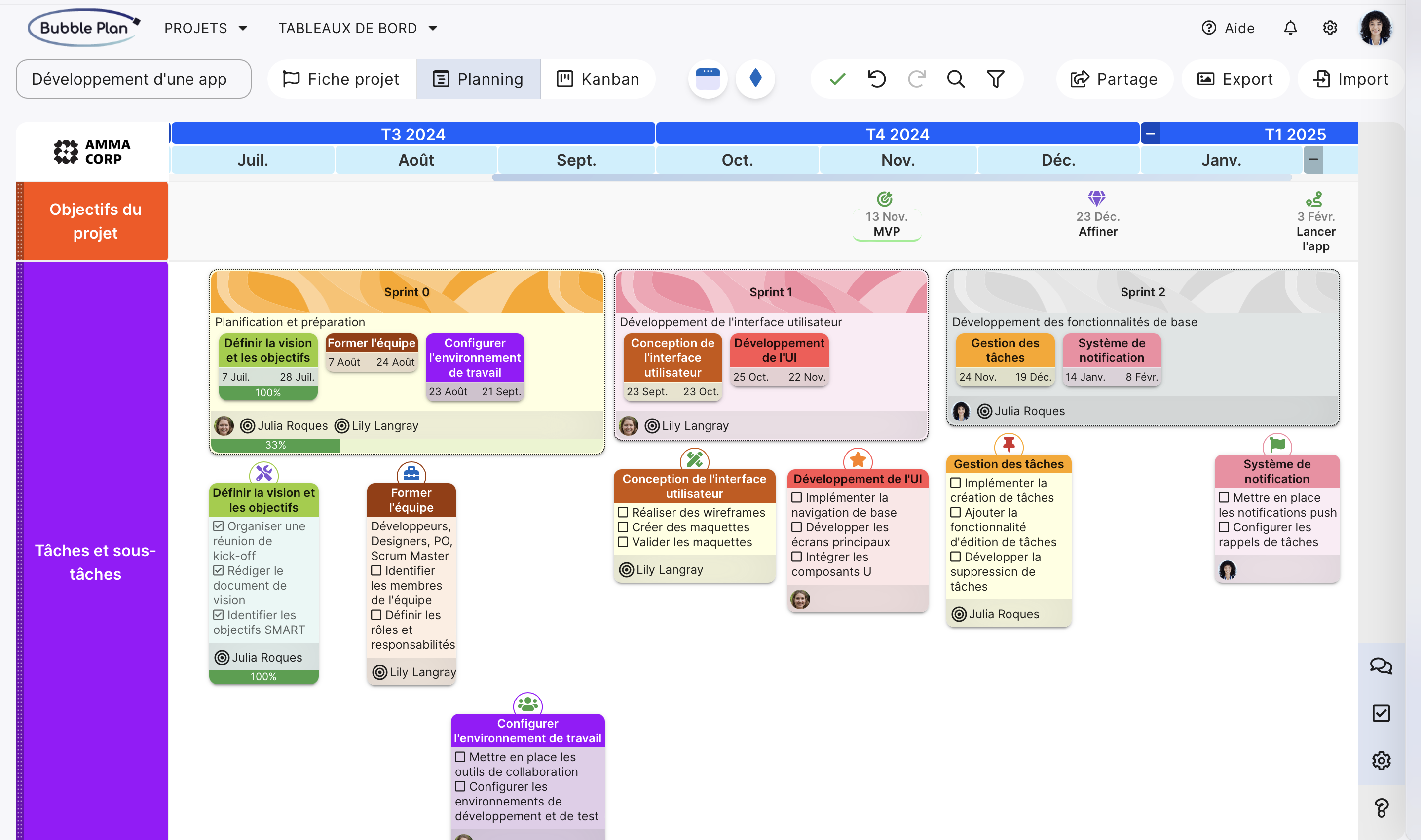 planification de projet sous forme de tableau Gantt. Outil indispensable pour un chef de projet