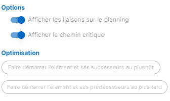 fenêtre de bubble plan qui s'ouvre sur le chemin critique au sein d'un planning