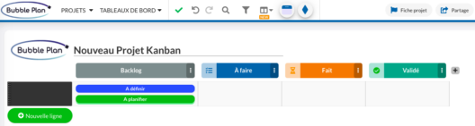 Illustration de la base kanban dans Bubble Plan