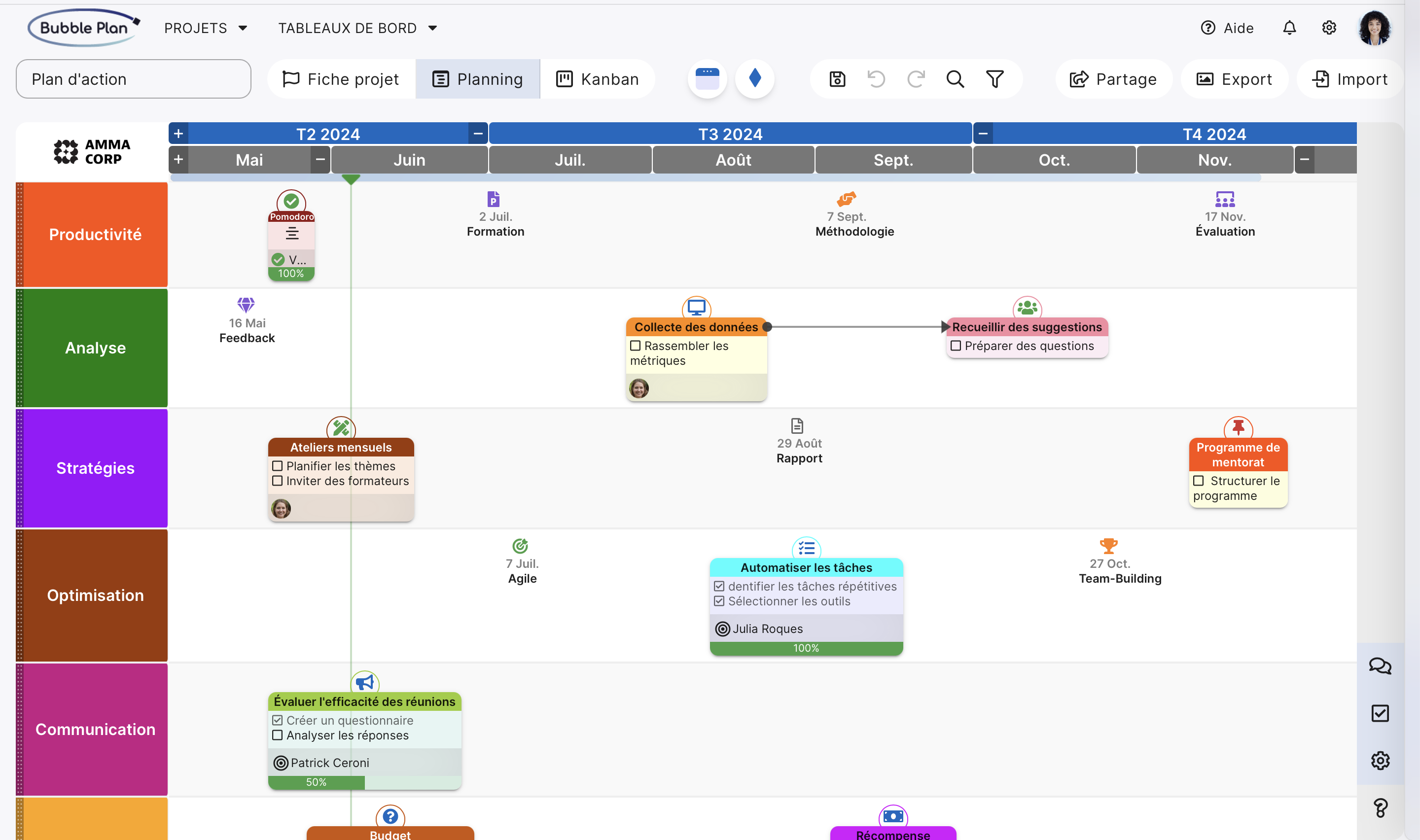 exemple de roadmap projet pouvant être fait sur bubble plan