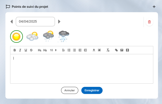 Option de reporting sous forme de météo projet