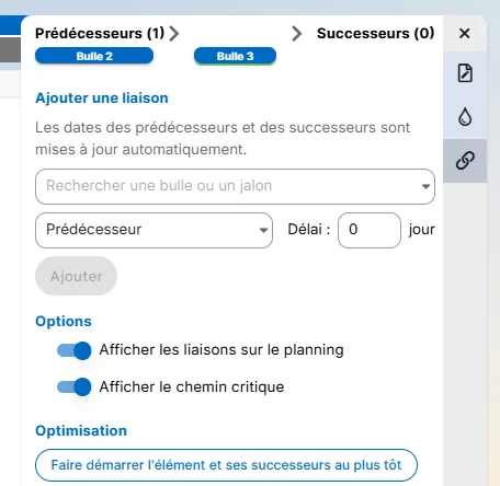 paramètre des dépendances en gestion de projet​