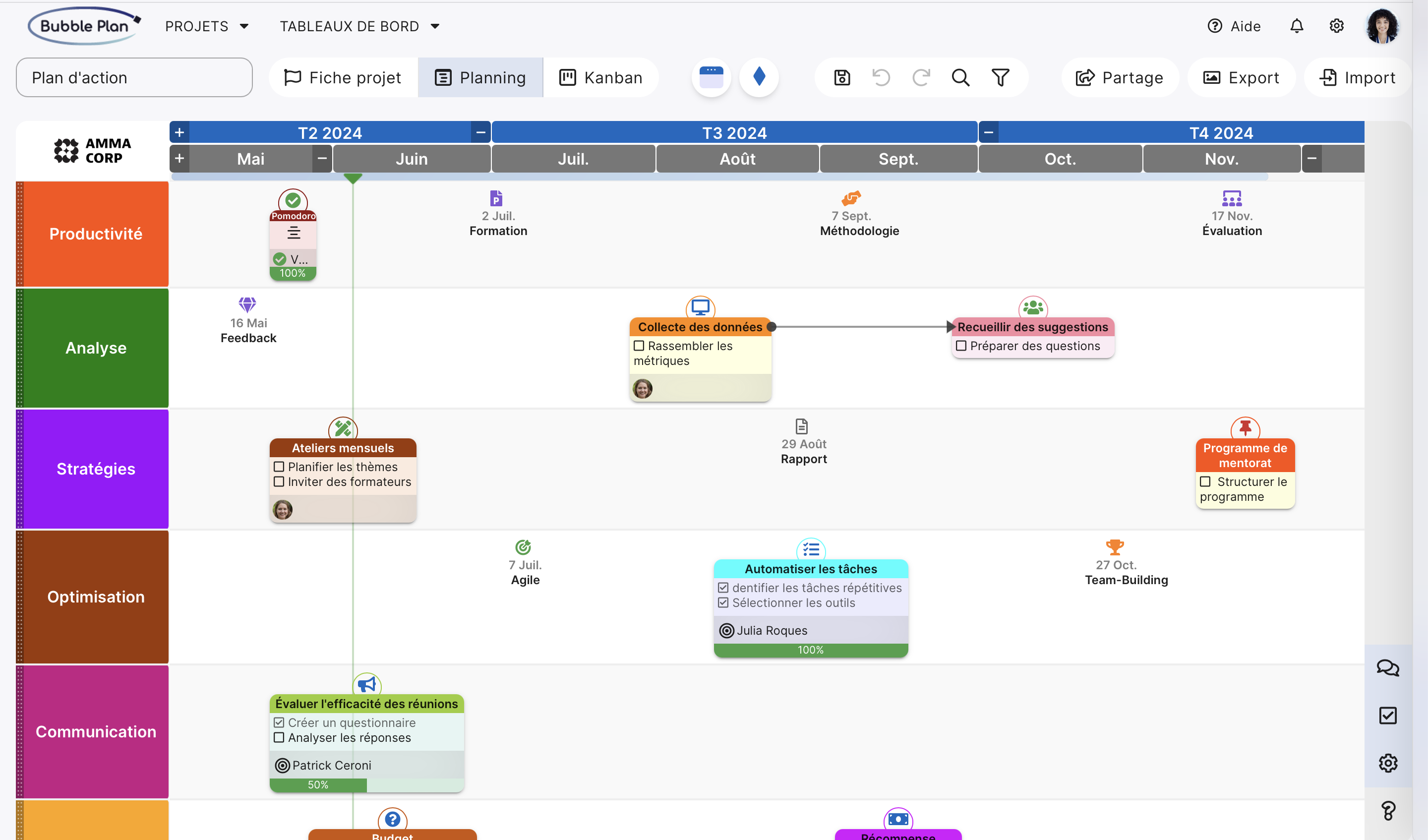 icônes sur un planning