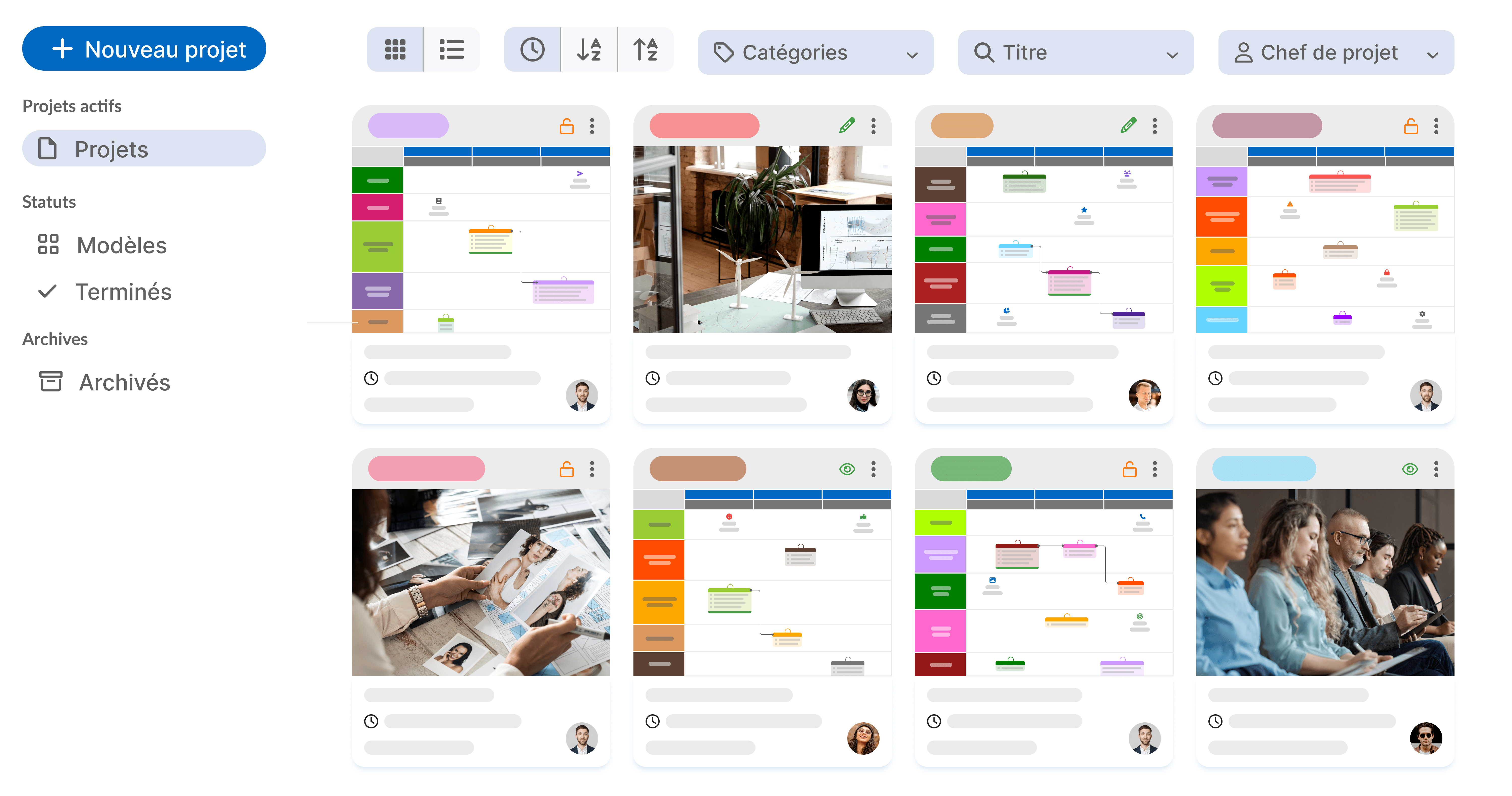 interface de liste de projets dans bubble plan