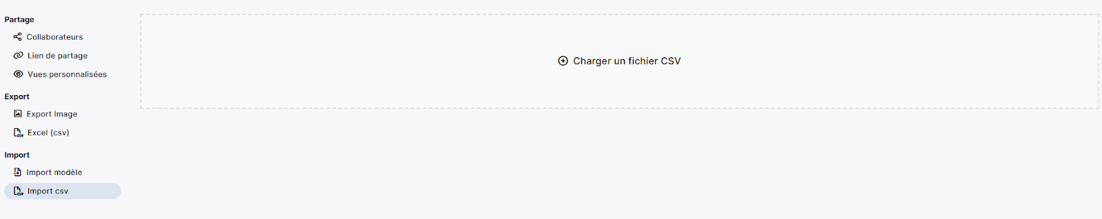 interface d'import csv dans bubble plan