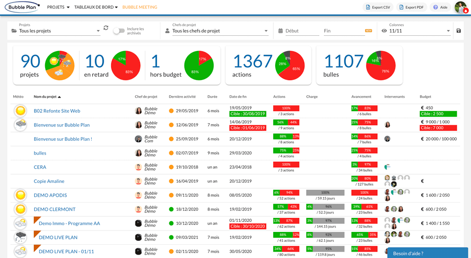 A summary of the evolution of all your project plannings in line with the Project Portfolio