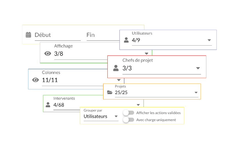 Dozens of filters in Bubble Plan to analyse and manage your projects