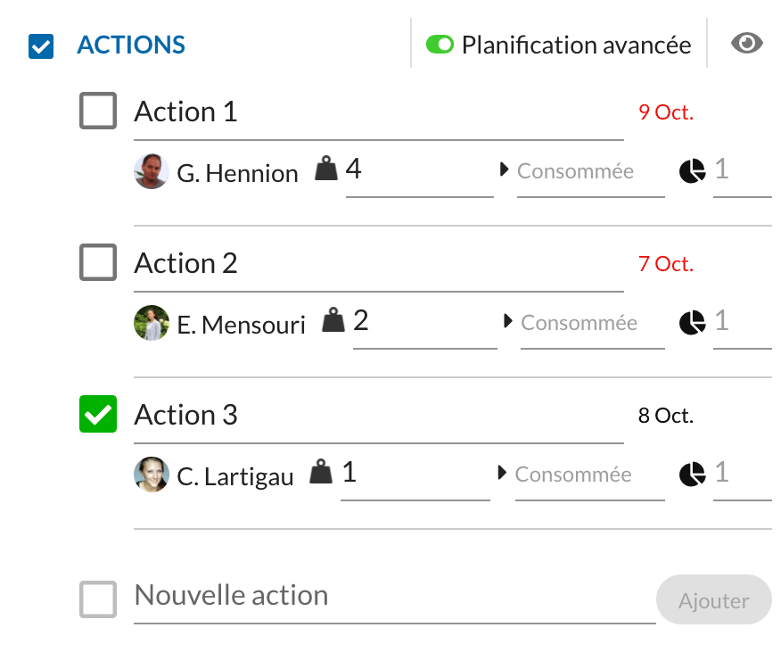 Operational task management and checklists within the Actions function