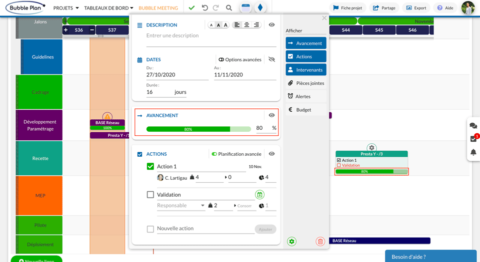 A visual and coloured progress indicator for a clear project management tool